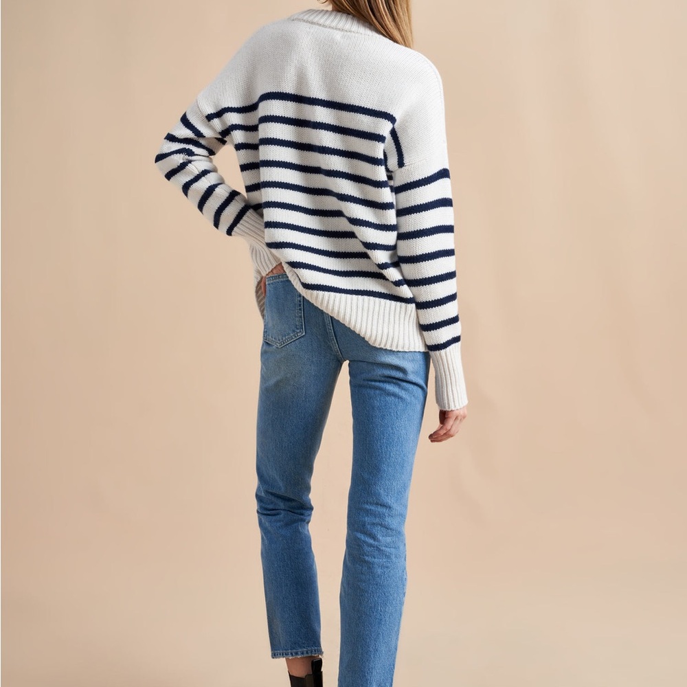 La Ligne Marin Sweater | US M | Cream/Navy Striped Wool & Cashmere Crewneck - Picture 14 of 16